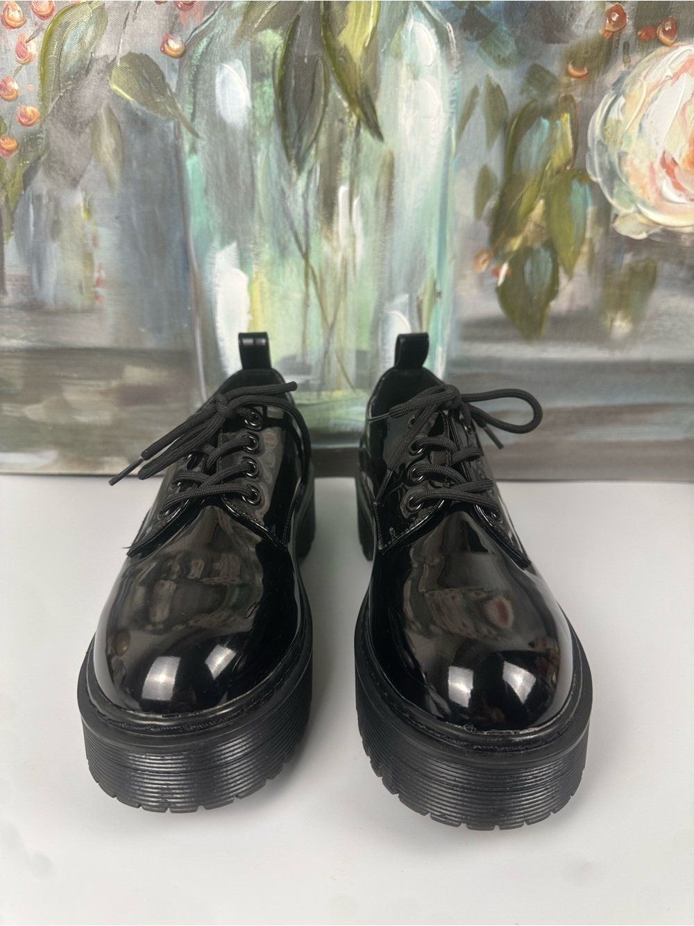 UNIONBAY Mercy Black Patent Platform Oxfords Size 7.5M
